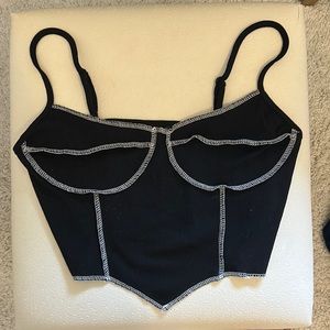 Black and white stitching crop top